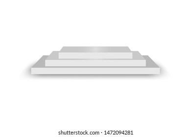 White podium with steps. Showroom pedestal. Vector  floor stage platform. 3D illustration.