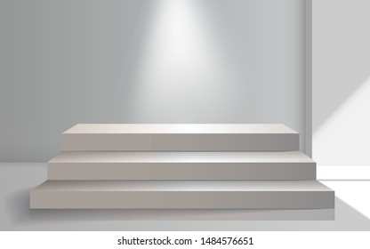 white podium in the white studio room
