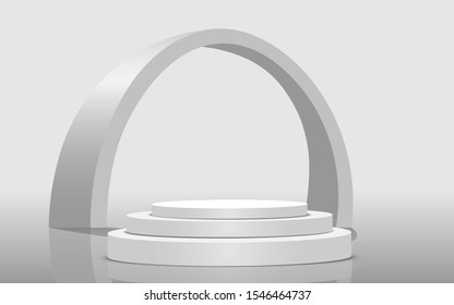 white podium in the white studio room