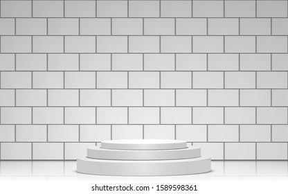 white podium in the white studio room
