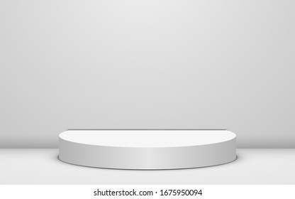 white podium in the white studio room