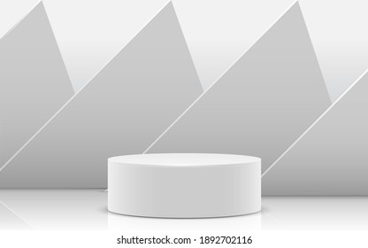 white podium with texture background in the white studio room