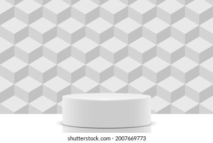 white podium with texture background in the white studio room