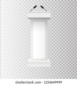 White Podium Tribune Rostrum Stands with Microphones on transparent background. Vector illustration EPS10