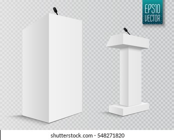 White Podium Tribune Rostrum Stands with Microphones on transparent  background