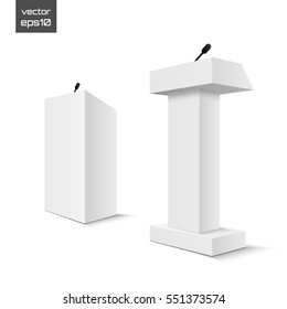 White Podium Tribune Rostrum Stands with Microphones on white background