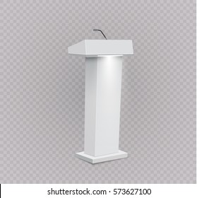 White Podium Tribune Rostrum Stands with Microphones on transparent background