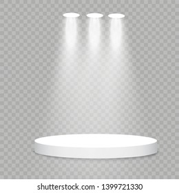 White podium. Vector spotlight. Light effect Glow isolated white transparent light effect. Abstract design of special effect element.
