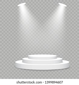 White podium. Vector spotlight. Light effect Glow isolated white transparent light effect. Abstract design of special effect element.