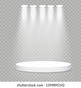 White podium. Vector spotlight. Light effect Glow isolated white transparent light effect. Abstract design of special effect element.