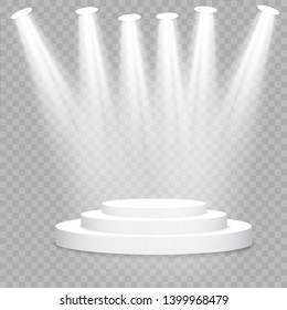 White podium. Vector spotlight. Light effect Glow isolated white transparent light effect. Abstract design of special effect element.
