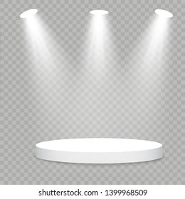 White podium. Vector spotlight. Light effect Glow isolated white transparent light effect. Abstract design of special effect element.