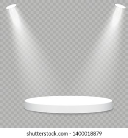 White podium. Vector spotlight. Light effect Glow isolated white transparent light effect. Abstract design of special effect element.