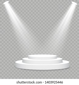 White podium. Vector spotlight. Light effect Glow isolated white transparent light effect. Abstract design of special effect element.