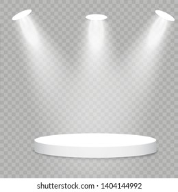 White podium. Vector spotlight. Light effect Glow isolated white transparent light effect. Abstract design of special effect element.