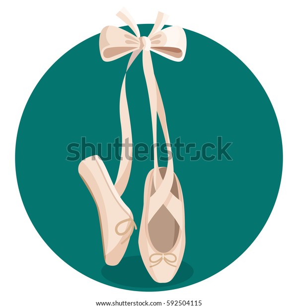 緑の背景に女性のバレエシューズのフラットデザインを白い点で示します 爪先立ちのウェブバナーに立つジム用バレエ靴のベクターイラスト のベクター画像素材 ロイヤリティフリー