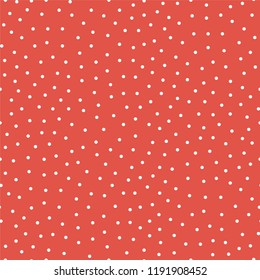 White points of confetti. Abstract chaotic scatter on a red background. Astral design. Christmas card, invitation, paper packing. Vector illustration.