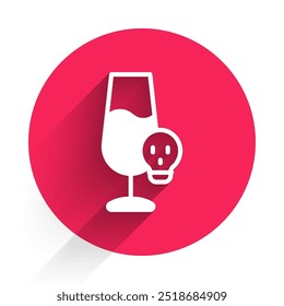 White Poisoned alcohol icon isolated with long shadow background. Red circle button. Vector