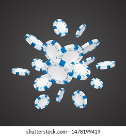 White poker chips on a dark background. Vector illustration.