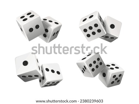 White poker dice with random numbers. 3d realistic vector icon illustration. Isolated on white.