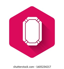 White Poker table icon isolated with long shadow. Pink hexagon button. Vector Illustration