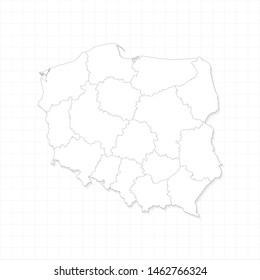 White Poland map and grid vector. Thin gray outline on white background. EPS10.