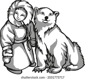 White polar bear. Black and white pattern, suitable for laser engraving, mascot for printing or embroidery.