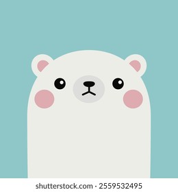 White polar bear cub face. Cute cartoon kawaii funny baby character. Arctic animal. Merry Christmas. Happy New Year. Hello winter. Greeting card template. Flat design. Blue background. Vector