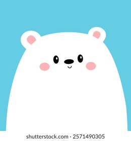 White polar bear cub face head. Cute cartoon kawaii funny baby character. Arctic animal. Merry Christmas. Happy New Year. Hello winter. Greeting card template. Flat design. Blue background. Vector