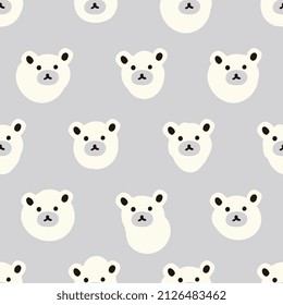 white polar bear hand drawn style, doodle, gray seamless pattern background, fabric and textile surface design, wrapping paper motif, gift cover texture, hand drawn wallpaper decor, minimal vector