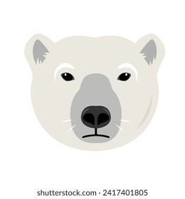 White Polar Bear head or face front view. Wild polar Bear animal of the Arctic and the Arctic Circle. Vector icon illustration isolated on white background.