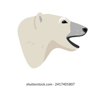 Weißer Polar-Bärenkopf mit offener Mund- oder Gesichtshaut. Wildtier des Polarbären der Arktis und des Polarkreises. Vektorgrafik einzeln auf weißem Hintergrund.