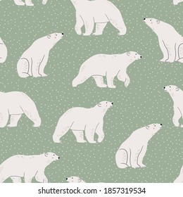 White polar bear on blue background. Cute minimalistic seamless pattern