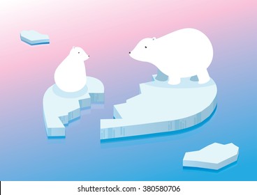 white polar bear on heart broken shape iceberg background conceptual illustration vector