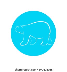 White polar bear in outline stile.  Logo polar bear vector design. White bear on the blue circle. Vector illustration of silhouette polar bear