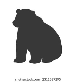White polar bear. Outline vector illustration of forest animal. Black silhouette.