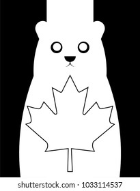 White polar bear painted in watercolor, flag