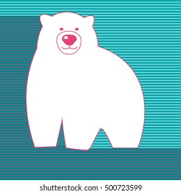 White polar bear pink outline on a blue background vector illustration