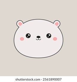 White polar bear round face icon. Black contour doodle silhouette. Kawaii animal. Cute cartoon character. Funny bear with pink ears, cheeks. Love Greeting card. Flat design. White background. Vector