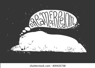 White polar bear sleeps. Dream of freedom