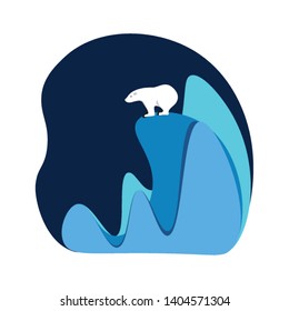 Ein weißer Eisbär, der auf dem Eis steht und über den Horizont schaut, Vektorgrafik, Farbzeichnung oder Illustration. 