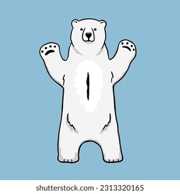 White polar bear stands on paws. Vector flat cartoon illustration. North animal.