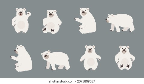 White polar bear in winter before Christmas and Happy New Year, postcard