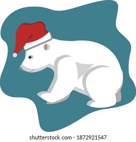 White polar bears on a colored background with festive hats