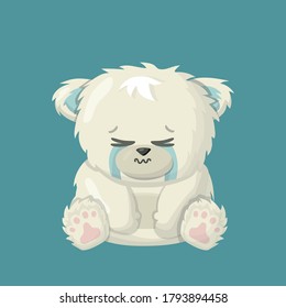 white polar crying unhappy bear cartoon vector art illustration on blue background