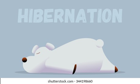 A white polar ice bear cartoon character in hibernation. Large mammal animal winter sleeping. Muscle relaxation and stress relief in a cozy comfortable place. Gradient color effect. Isolated objects.