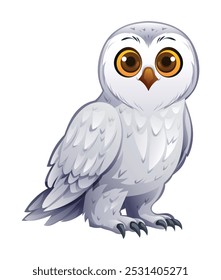 White polar owl cartoon illustration isolated on white background