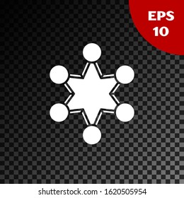 White Police badge icon isolated on transparent dark background. Sheriff badge sign. Shield with star symbol.  Vector Illustration