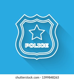 White Police badge line icon isolated with long shadow. Sheriff badge sign. Vector Illustration