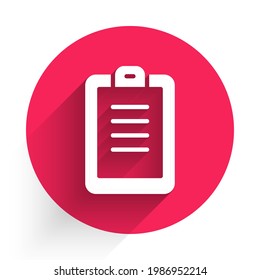 White Police Report Icon Isolated With Long Shadow. Red Circle Button. Vector